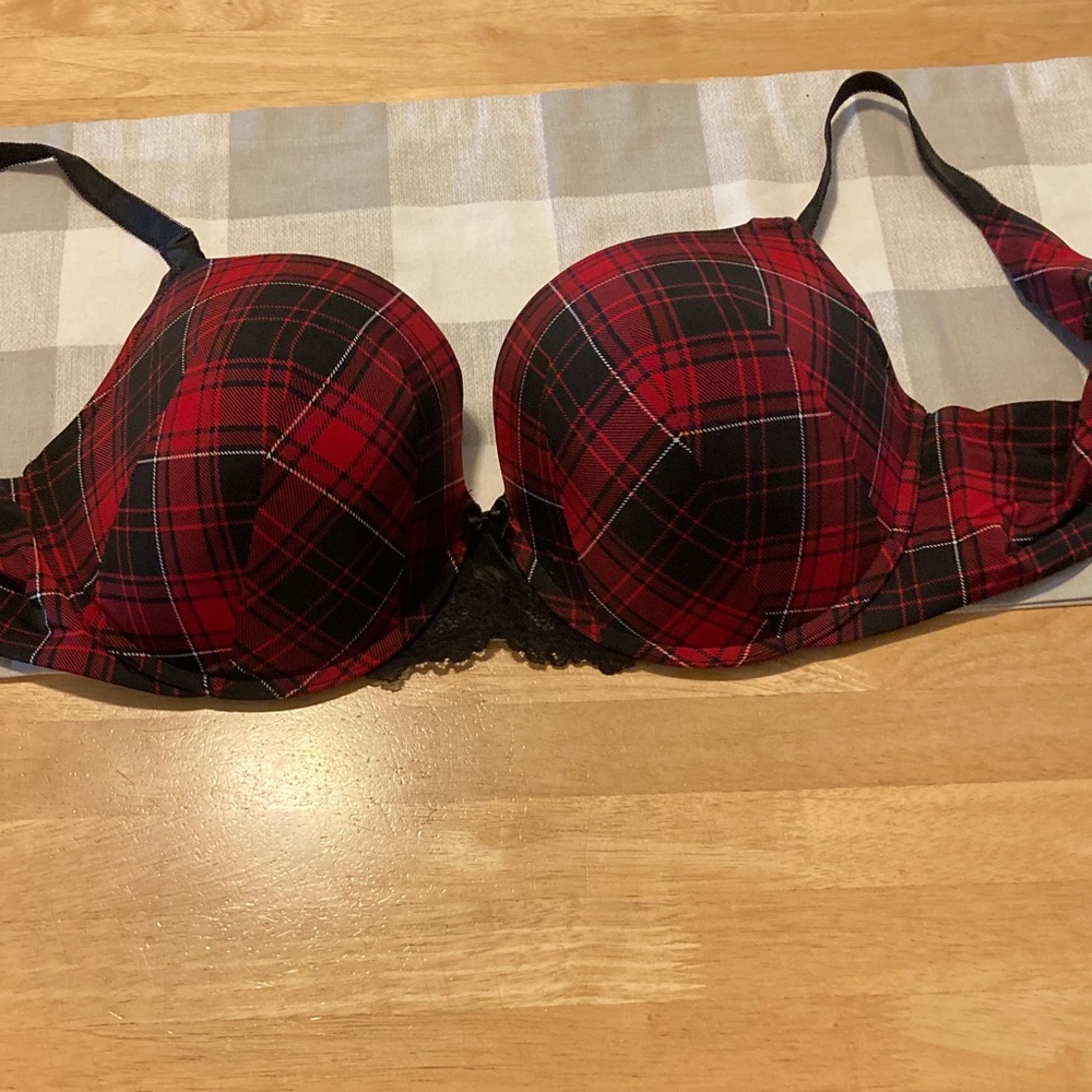 Plaid Red and Black Women's Bra